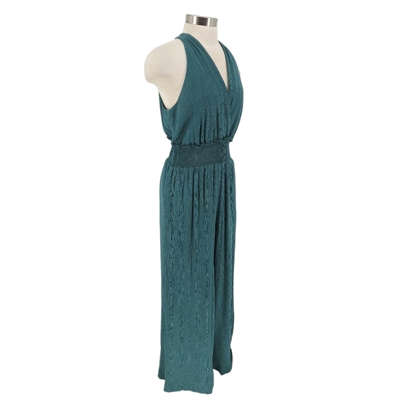 Anthropologie Wide Leg Pants Romper Green Sleeveless VNeck Halter Jumpsuit Large - Picture 3 of 10